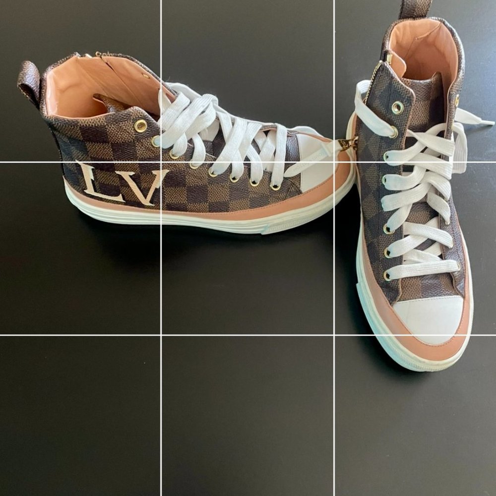 LOUIS VUITTON LV STELLAR DAMIER HIGH-TOP SPORTS SHOES BROWN 1A5NAD